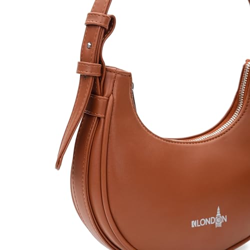 Image of K London Women's Vegan Leather Half Moon Bag | Stylish Black Shoulder Hobo | Compact Baguette Purse for Office, Casual, Party & Travel Use