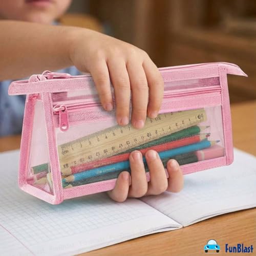 Image of FunBlast Pen Pencil Case, Transparent Pencil Pouch with Zipper Closure Portable Clear Makeup Pouch, Large Capacity Pencil Bag, Stationery Bag for Students Girls Adults Office (Pink-)