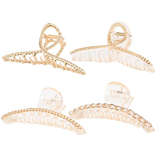 Deeka 4 Pcs Large Hair Claw Clips Metal Chain Pearl Hair Clips Gold Metal Hair Claw For Thick Long Hair Jaw Clips Hair Accessories For Women -Chain #TOP7