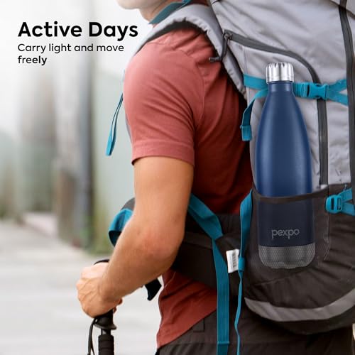 Image of Go24 pexpo Thermo Flask 1 Litre| Hot and Cold Flask | ISI Certified Stainless Steel | 3 Layer Insulation | Leakproof | for Home, Office | 2-Year Warranty | Electro 980ml | Denim Blue