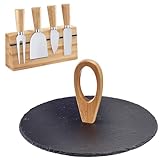 Westmark Set de quesos Tapas + Friends– elegante Set compuesto por una tabla de pizarra y cuchillos para queso con soporte de bambú, para restaurantes y uso privado.