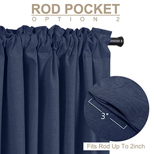 Image of Linen Look Blackout Curtains for Bedroom 72 Inches Long, Back Tab /Rod Pocket Living Room Drapes, Thermal Insulated Blackout Curtains 2 Panels Set, 50 inch W x 72 inch L, Navy