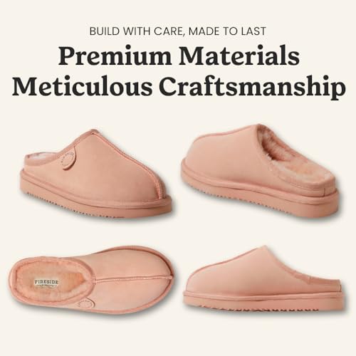 Image of Fireside by Dearfoams Women's Greta Genuine Shearling Clog Slippers, 100% Natural Suede Clogs for Outdoor & Indoor