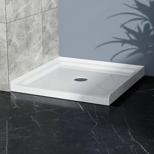 QUAWIP 36x36 Inch White Shower Base with Centered Drain &