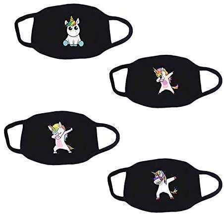 Honmao 4Pack Pattern, Washable, Reusable, Hanging Ears, Face Coverage, Black, One Size, Neutral