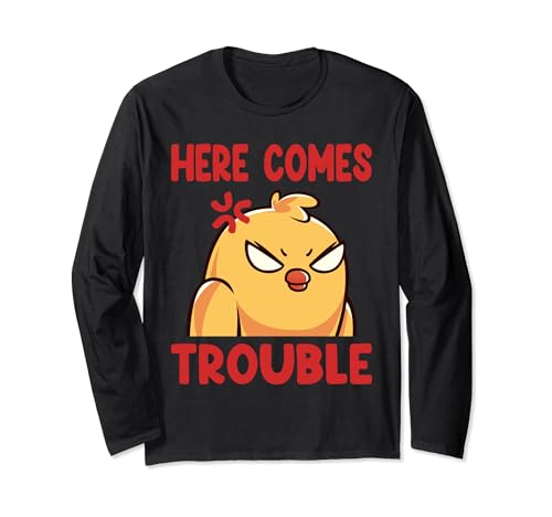 Funny Here Comes Trouble Angry Kawaii Bird Manche Longue