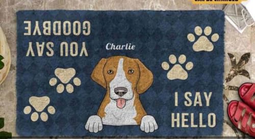 ���փ}�b�g ���ƈꏏ�Ɂu����ɂ��́v�u����Ȃ�v���p�[�\�i���C�Y 50×80cm doormat I Say Hello You Say Goodbye With Dog Personalized