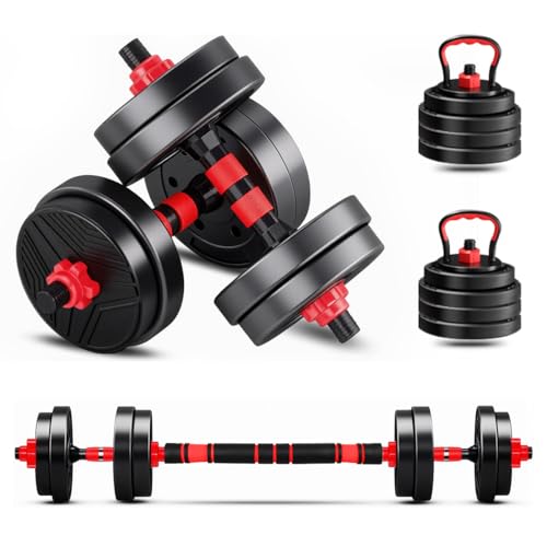 Kit Haltere 6 em 1 Ajustável para Musculação - 15kg Preto - Multifuncional com Barra e Kettlebell