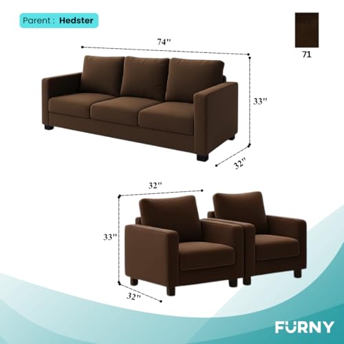Image of FURNY Haster 5 Seater Fabric 3+1+1 Sofa Set (Dark Brown) Premium Velvet | Durable & Comfortable Ideal for Living Room
