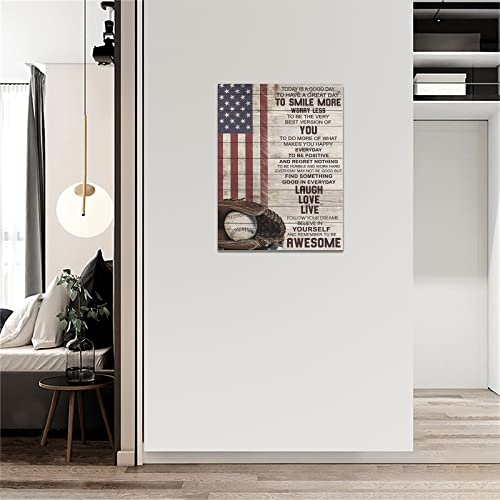 Inspirational Baseball Wall Art Sport Theme Pictures Wall Decor American Flag Canvas Prints Framed Modern Motivational Quotes Painting Artwork For Bedroom Office Living Room Bathroom Dining Room 12"X16" #TOP1
