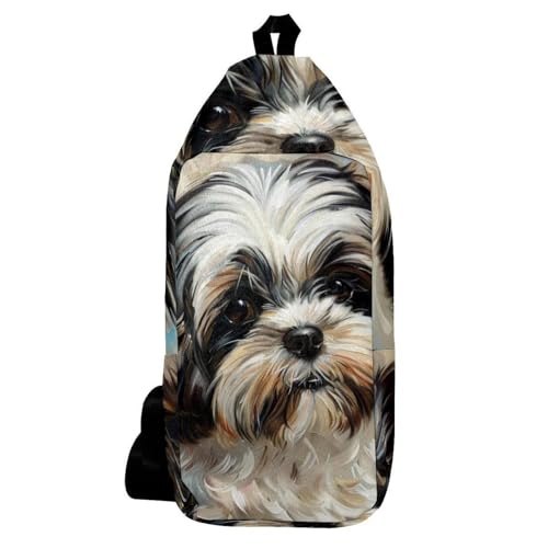 Sac à dos aquarelle Shih Tzu bandoulière 16x36cm pour voyage et randonnée