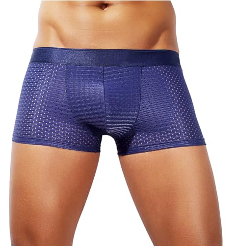 Mens Sexy Underwear ice silk Mesh Breathable Boxer Briefs Cool Hollow Trunks2