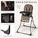 BABY JOY Foldable High Chair, Portable Highchairs for Babies and Toddlers with 3-Position Adjustable Tray & Footrest, Removable Seat Cushion, 5-Point Safety Harness, Space Saving Design (Coffee)