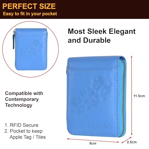 Image of Amazon Brand - Solimo Andrew Genuine Leather RFID Blocking Card Holder Ultra Strong Stitching 10 Card 2 Currency Holder 1 ID Window for Men and Women (11.5CM X9.5CM)