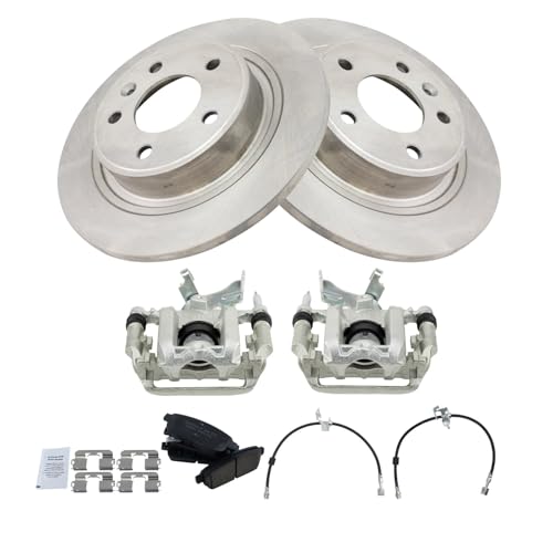 Image of TRQ Rear Brake Pad and Rotor Set Ceramic Rotors Calipers Hoses Compatible with 2012-2017 Buick Verano