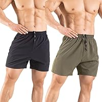 Gaglg Men's 5" Running Shorts 2 Pack Quick Dry Athletic Workout Gym Shorts with Zipper Pockets Black/Green,Large — image 2