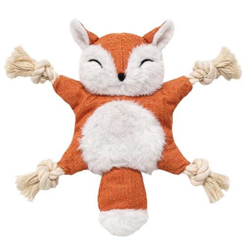 FANCY Pets Gioco Cane Volpe 25 cm Peluche per Cani Piccoli e Medi con Squeaker, Corde e Suono, Giocattolo Cane senza Imbottitura, Peluche Antistress Resistente per Cuccioli e Cani