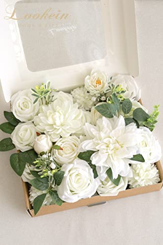 Lookein Artificial Flowers for DIY Wedding Decoration Bridal Bouquet Table Centerpieces Flower Garland Wreaths Aisle Arch Flower Decoration Home Decor, Vibrant Ivory image 7