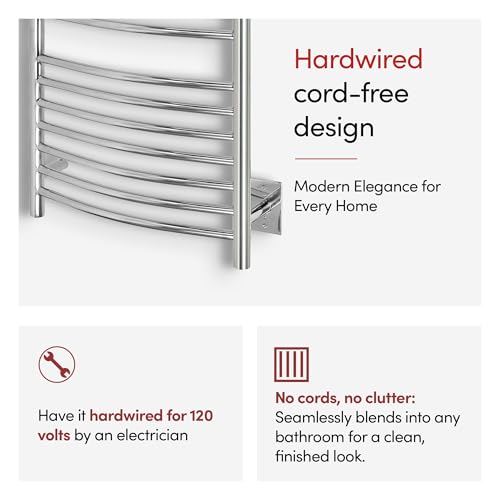 WarmlyYours Bellagio Heated Towel Rack, 20 Bars, Polished Steel - image 6