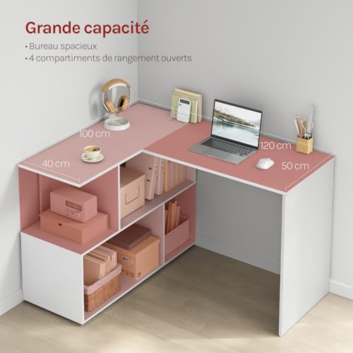 Table d'ordinateur en L WOLTU avec étagères ouvertes bureau d'angle blanc gain de place moderne