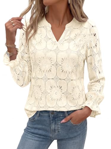 KIRUNDO Eyelet Tops for Women Lace Crochet Dressy Casual Blouses - image 2