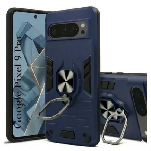 Image of JANAK RAJ Ringstand Armor Bumper Back Case Cover Compatible with Google Pixel 9 /9 Pro 5G | Tough Rugged Shockproof PC+TPU Kickstand 360 Protective Design - Navy Blue