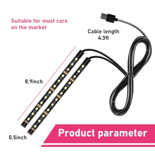 Sylvil Car LED Strip Light, 24 LEDs RGB Neon Interior Atmosphere Lights, 12V Under Dash Ambient Night Light, USB Port Auto Interior Decorative Lamp, Universal Car Accessories (Ice Blue)