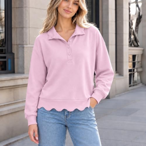 Women's Sweatshirts Scalloped Hem Casual Cropped Pullover Fall Outfits - image 2