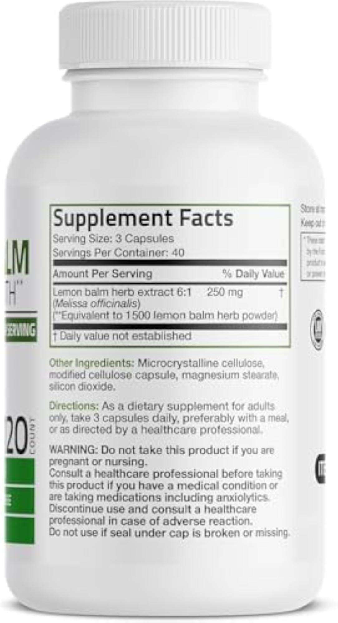 Natural Melissa Lemon Balm Capsules, 120 Capsules