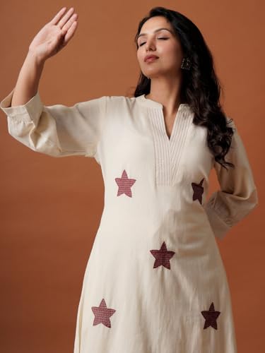 Image of INDO ERA Women Off White Pure Cotton Co-Ord Set | Kurta Pant Set for Casual Wear,IEOUT12478M | Cord Set For Women Cotton |