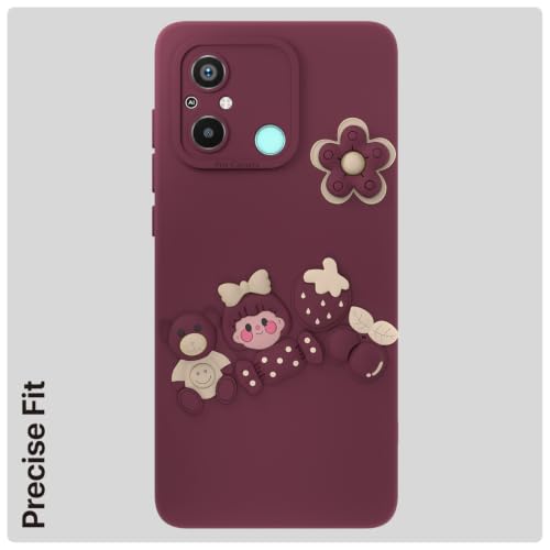 Image of Pikkme Back Cover for Redmi 12C / Poco C55 | Soft Matte Silicone | Cute Fun Cartoon Design | Camera Protection | Shockproof Bumper Cover (Red)