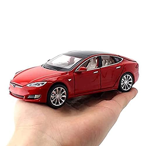 Image of DEOXY 1:32 Scale Tesla Model S Die-Cast Toy Car - Red Electric Car Model with Openable Doors, Hood & Trunk, Pull Back Action, Light & Sound Effects - Metal Body for Kids