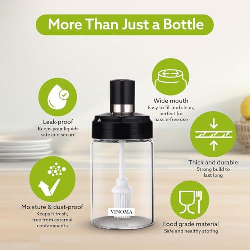 Image of Elegant Glass Oil Bottle with Brush 250ml, Oil Container Bottle for Kitchen, Glass Bottle with Brush for Cooking, Baking, BBQ, Marinating (Pack of 1, 260 ml)