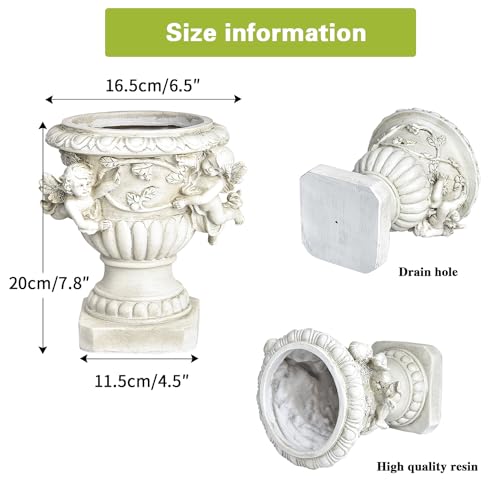 Sungmor Garden Cherub Urn Planter, Lovely Resin Angel Statue Flowerpots, Vintage European Style Planter, Rustic White Whimsy Fairy Decorative Plant Pot, Beautiful Pot for Indoor Outdoor Flowers