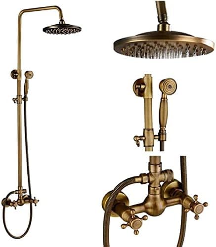 Robinet de Douche Laiton Antique Mural Double Poignée Étagère Mitigeur Salle de Bain F01