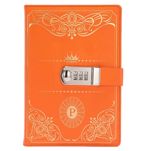 OFFIGAM Cuaderno Páginas en Blanco y Cubierta de Pu Naranja con Código de Bloqueo Estilo Vintage y Portátil para y Vacaciones