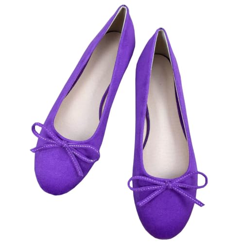 Image of TN TANGNEST Women's Velvet Flats Round Toe Ballet Shoes | Elegant Bowknot Flats Comfortable Casual Slip On Flats for Work