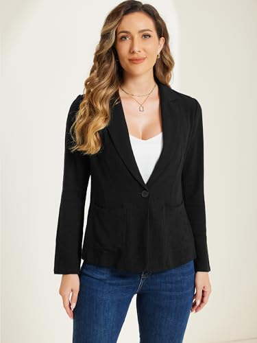 Allegra K Linen Blazer for Women's Notch Lapel One Button Casual Suit Jackets4