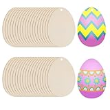 40 Pcs Easter Wooden Egg Ornaments,Unfinished Wood DIY Craft Eggs for Painting Easter Hanging Decorations Party Supplies Decor.