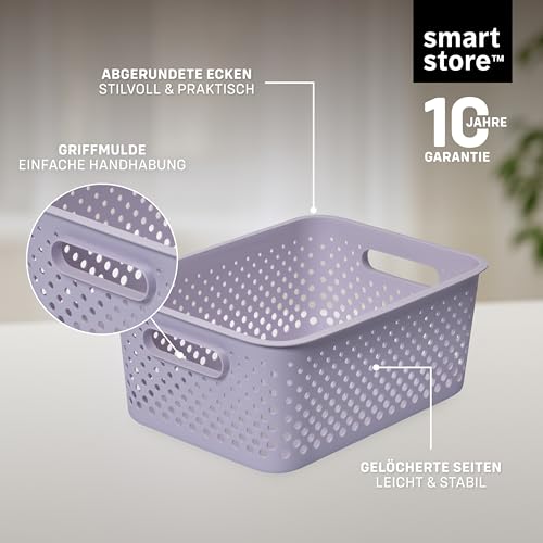 SmartStore Aufbewahrungskorb mit Griffen in lavendel 11,4L (36,5x27x15cm) I Körbchen Aufbewahrung aus recyceltem Kunststoff I Essence L Aufbewahrungskorb I Aufbewahrungsboxen mit 10 Jahren Garantie