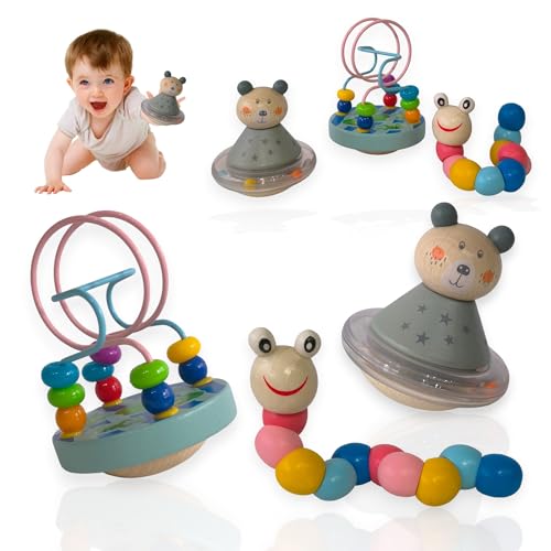 3 en 1 Juguete Montessori de Madera para Bebés 6 36 Meses, Juego Educativo Didáctico para el Desarrollo Visual, Motricidad Fina, Coordinación Mano Ojo y Aprendizaje Temprano. Regalo Educativo Niños