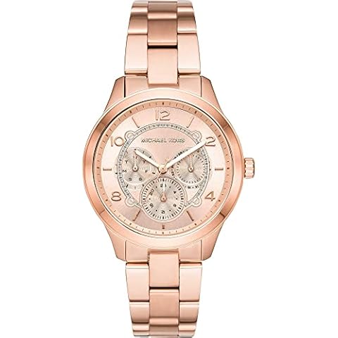 Reloj Michael Kors Runway para mujer con correa de acero inoxidable dorado rosa Cover