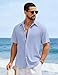 COOFANDY Mens Casual Shirts Short Sleeve Summer Shirts Button Down Textured Vacation Shirt White/Blue