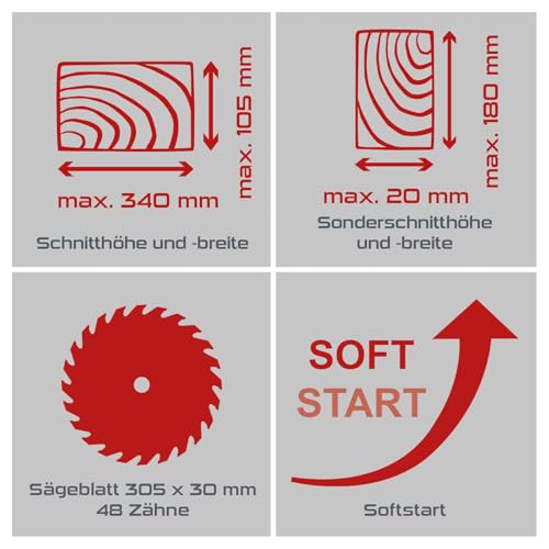 Practixx Kappsäge PX-KZS-305PA Kappzugsäge | Schnitthöhe max. 180x340mm | mit Laser...