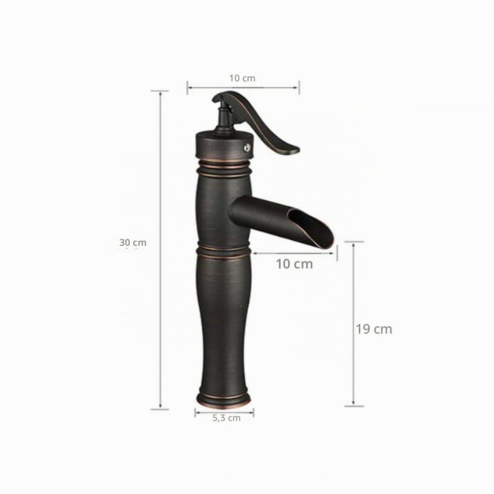 Wasserfall Wasserhahn Bad Waschtischarmaturen - Retro Messing Einhebel Einloch Waschbecken Wasserhahn Hoch, Schwarz