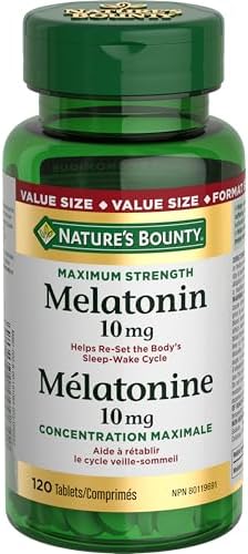 NATURE'S BOUNTY Maximum Strength Melatonin, 10 mg, Value Size, Helps Reset Sleep-wake Cycle, Helps Increase Total Sleep Time, Fall Asleep Faster, Fights Jet Lag, 120 Tablets, 44 g
