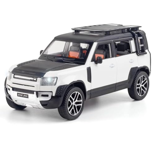 Image of DEOXY 1:24 Scale Land Rover Defender Die-Cast Model SUV - White Off-Road Friction Toy Car with Openable Doors, Roof Rack, Pull Back Action, Lights & Sound - Metal Body for Kids