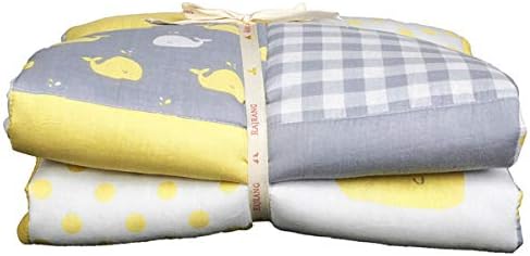 RAJRANG BRINGING RAJASTHAN TO YOU Pale Yellow Baby Blanket for Newborn Kids - 97 x 127 cm Whale Print Toddler Cot Quilt Cotton Soft Crib Comforter