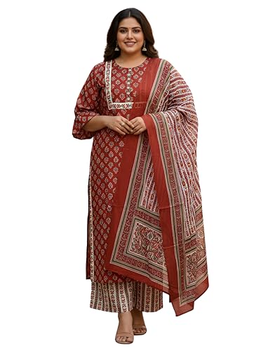 Image of Yash Gallery Women's Rayon Floral Printed Straight Kurta with Pant & Dupatta Set