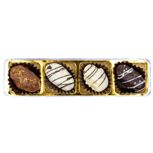 Image of NATUF Dates Chocolate Gift Box - White & Dark Chocolate Coated Dates | Luxurious Middle Eastern Treat | Premium Chocolate Dates Sweet Gift Box for Gifting & Snacking | 100% Plant-Based Healthy Snack | 4 Pcs (68g)